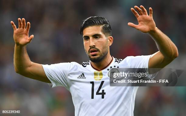 Emre Can of Germany reacts during the FIFA Confederations Cup Russia 2017 semi final match between Germany and Mexico at Fisht Olympic Stadium on...