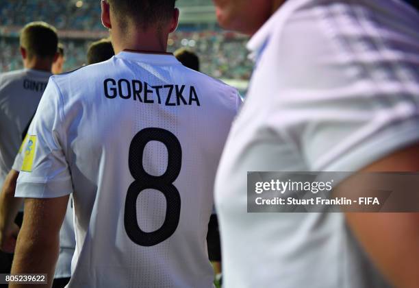 Leon Goretzka of Germany walks onto the pitch during the FIFA Confederations Cup Russia 2017 semi final match between Germany and Mexico at Fisht...
