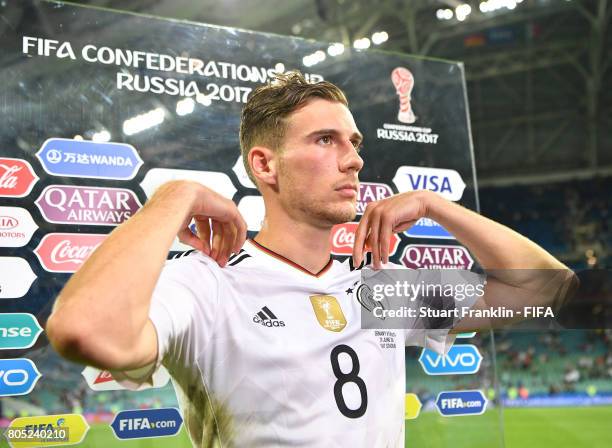 Leon Goretzka of Germany during an interview after the FIFA Confederations Cup Russia 2017 semi final match between Germany and Mexico at Fisht...