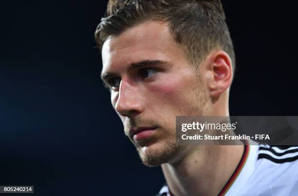 Leon Goretzka of Germany during an interview after the FIFA Confederations Cup Russia 2017 semi final match between Germany and Mexico at Fisht...