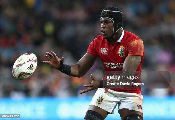 Maro Itoje of the Lions catches the ball during the match between the New Zealand All Blacks and the British & Irish Lions at Westpac Stadium on July...