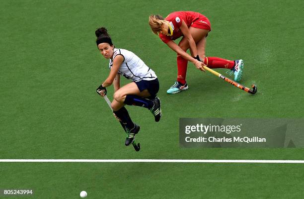 Elisabetta Pacella of Italy and Maria Lopez of Spain during the Fintro Hockey World League Semi-Final 5/8th place playoff game between Italy and...