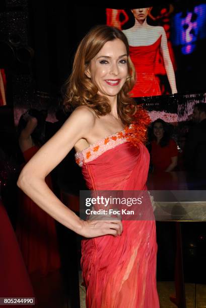 Presenter Veronique Mounier dressed by On Aura Tout Vu attends the 'Red Defile' Auction Fashion Show Hosted by Ajila Association Association Against...