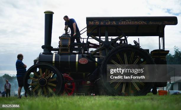 Steam engine is prepared during the Duncombe Park Steam Rally on July 1, 2017 in Helmsley, United Kingdom. Held annually in the picturesque...