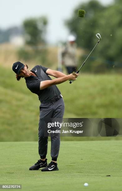 Tommy Fleetwood of England plays his third shot on the 14th during day three of the HNA Open de France at Le Golf National on July 1, 2017 in Paris,...