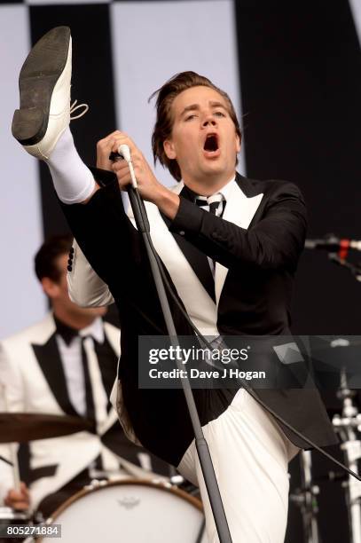Pelle Almqvist of The Hives performs on stage at the Barclaycard Presents British Summer Time Festival in Hyde Park on July 1, 2017 in London,...