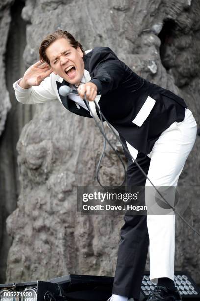 Pelle Almqvist of The Hives performs on stage at the Barclaycard Presents British Summer Time Festival in Hyde Park on July 1, 2017 in London,...