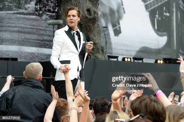 Pelle Almqvist of The Hives performs on stage at the Barclaycard Presents British Summer Time Festival in Hyde Park on July 1, 2017 in London,...