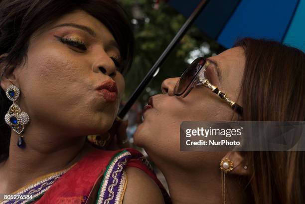 The members of Lgbt community are kissing each other during their protest to exchange best wishes.near Chandannagar,Kolkata-India.7.1.2017