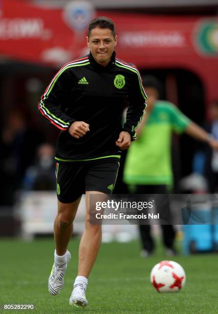 Javier Hernandez in action during the Mexico training session on July 1, 2017 in Moscow, Russia.