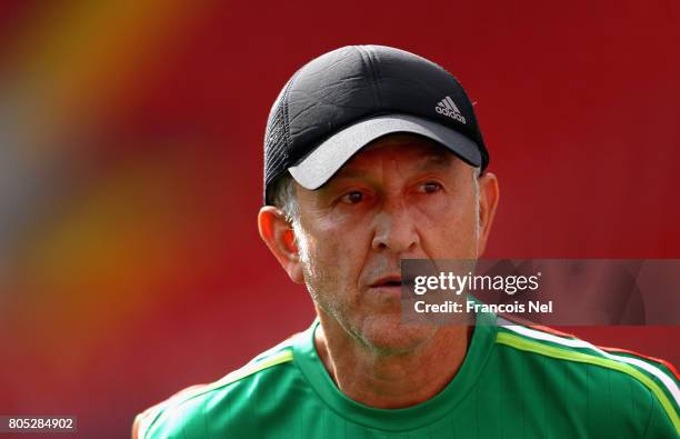 Mexico coach Juan Carlos Osorio looks on during the Mexico training sessionon July 1, 2017 in Moscow, Russia.