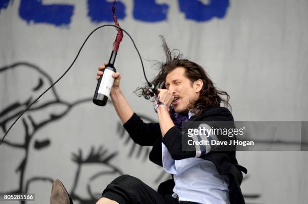 Eugene Hutz of Gogol Bordello performs on stage at the Barclaycard Presents British Summer Time Festival in Hyde Park on July 1, 2017 in London,...