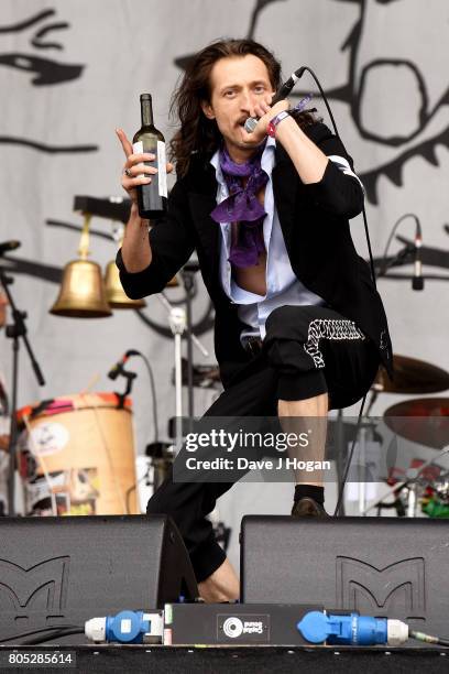 Eugene Hutz of Gogol Bordello performs on stage at the Barclaycard Presents British Summer Time Festival in Hyde Park on July 1, 2017 in London,...