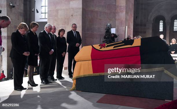 German Chancellor Angela Merkel , the wife of German President Elke Buedenbender, German President Frank-Walter Steinmeier, the Bundestag President...