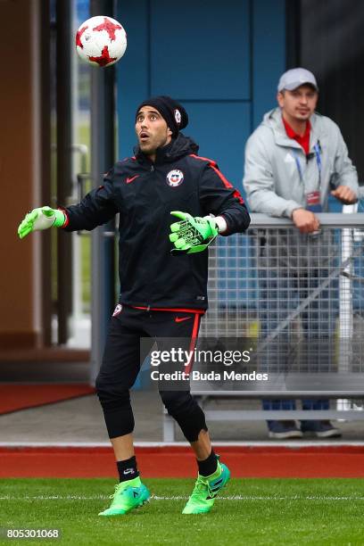 Goalkeeper Claudio Bravo in action during a Chile training session ahead of their FIFA Confederations Cup Russia 2017 final against Germany at Smena...