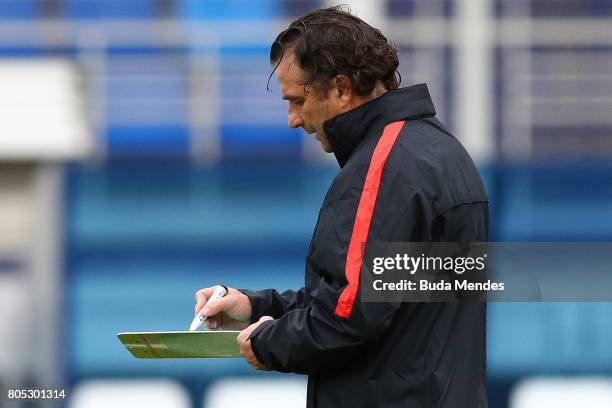 Head coach Juan Antonio Pizzi in action during a Chile training session ahead of their FIFA Confederations Cup Russia 2017 final against Germany at...