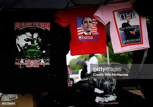 Vendor sells t-shirts outside the Lorraine Hotel, the site where Martin Luther King Jr. Was assassinated, with King's likeness next to Democratic...