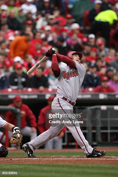 Stephen Drew of the Arizona Diamondbacks bats against the Cincinnati Reds during the game on March 31, 2008 at Great American Ball Park in...