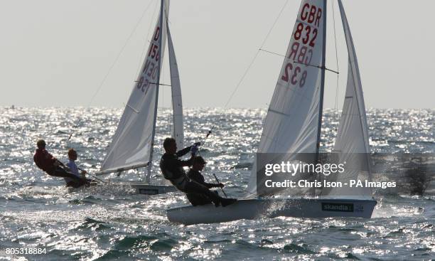 Britons James Ellis and Daniel Shieber in action in the 470 class during the Skandia Sail for Gold Regatta on the Englsih Channel.