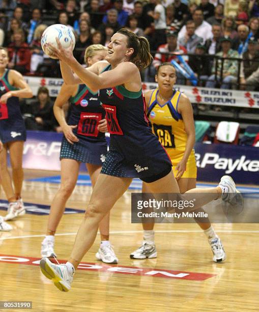 Bianca Chatfield of the Vixens in action during the round one ANZ Championship match between the Wellington Pulse and the Melbourne Vixens at TSB...