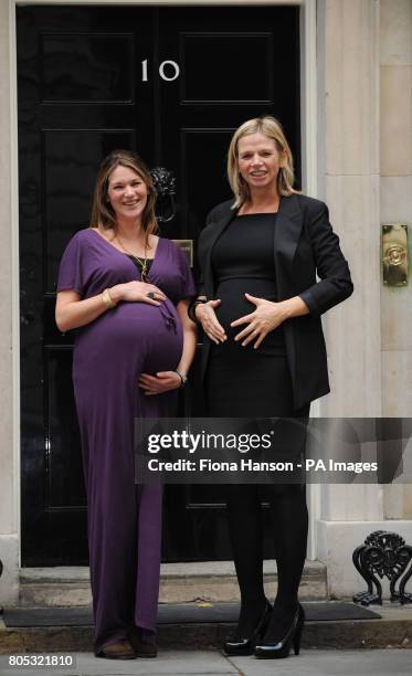Celebrities Zoe Ball, right and Patricia Potter of Holby City, after meeting Prime Minister Gordon Brown and wife Sarah at 10 Downing Street with a...