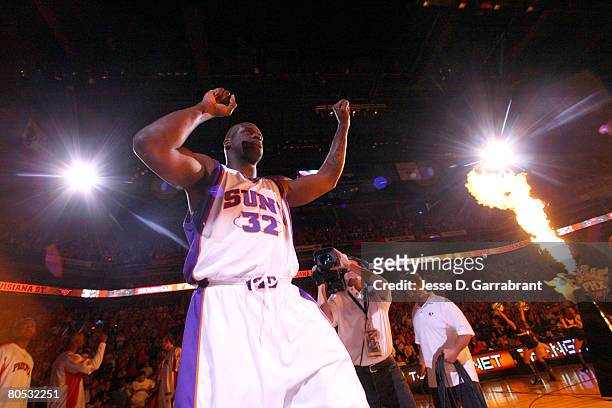 Shaquille O'Neal of the Phoenix Suns is introduced against the Minnesota Timberwolves before the game on April 4, 2008 at the US Airways Center in...