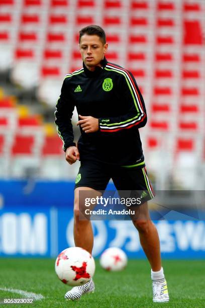 Mexico's player Javier Hernandez attend a training session ahead of FIFA Confederations Cup 2017 in Moscow, Russia on July 01, 2017. Portugal take on...