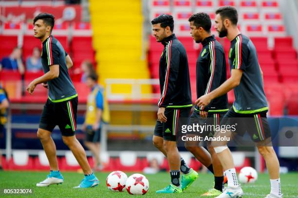 Mexico's players Giovani Dos Santos and Miguel Layún attend a training session ahead of FIFA Confederations Cup 2017 in Moscow, Russia on July 01,...