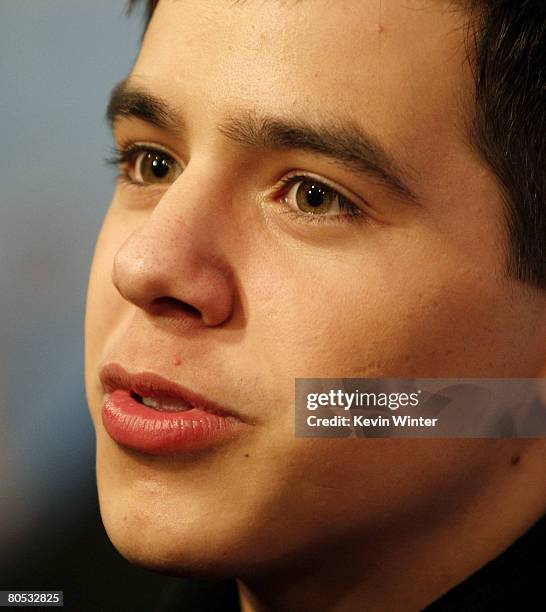 American Idol contestant David Archuleta attends the American Idol Top 12 Party at the Pacific Design Center on March 6, 2008 in West Hollywood,...