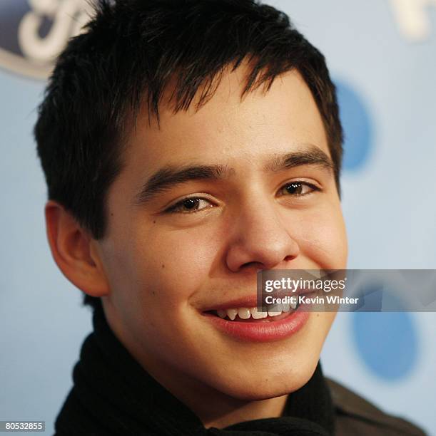 American Idol contestant David Archuleta attends the American Idol Top 12 Party at the Pacific Design Center on March 6, 2008 in West Hollywood,...