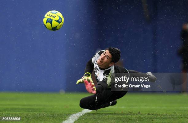 Goalkeeper Miguel Jimenez in action during a training session prior to a friendly match between Chivas and Santos at Cotton Bowl Stadium on July 01,...