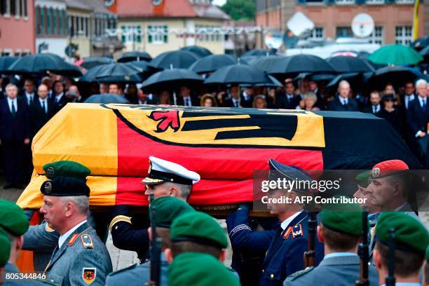 The coffin of the late former Chancellor Helmut Kohl leaves the cathedral of Speyer on July 1 after a memorial service. Helmut Kohl, the former...