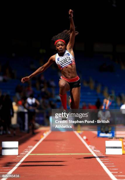 Naomi Ogbeta of Great Britain competes in the Women's Triple Jump Final during day one of the British Athletics World Championships Team Trials at...