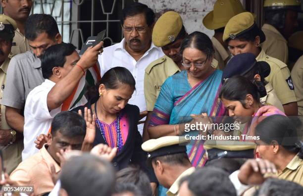 Meira Kumar, the Presidential election candidate of the opposition leaving Karnataka Pradesh Congress Committee after a press conference on July 1,...