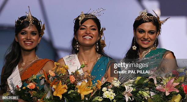 Newly crowned beauty pageant entrants Miss India Earth Harshita Saxena, Miss India World Parvathy Omanakuttan and Miss India Universe Simran Kaur...