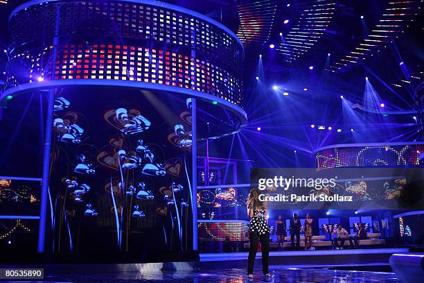 Stella Salato performs during the singer qualifying contest DSDS "Deutschland sucht den Superstar" mottoshow on April 5, 2008 at the Coloneum in...