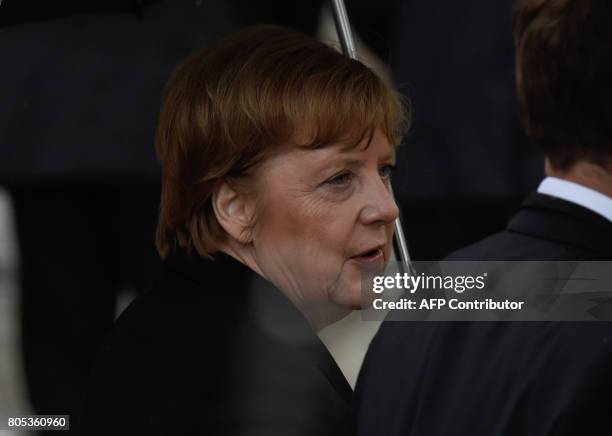 German Chancellor Angela Merkel attends a memorial service for late former Chancellor Helmut Kohl on July 1, 2017 at the cathedral in Speyer. Helmut...