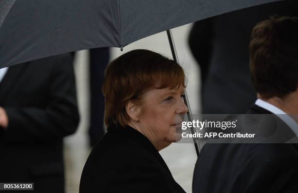 German Chancellor Angela Merkel attends a memorial service for late former Chancellor Helmut Kohl on July 1, 2017 at the cathedral in Speyer. Helmut...