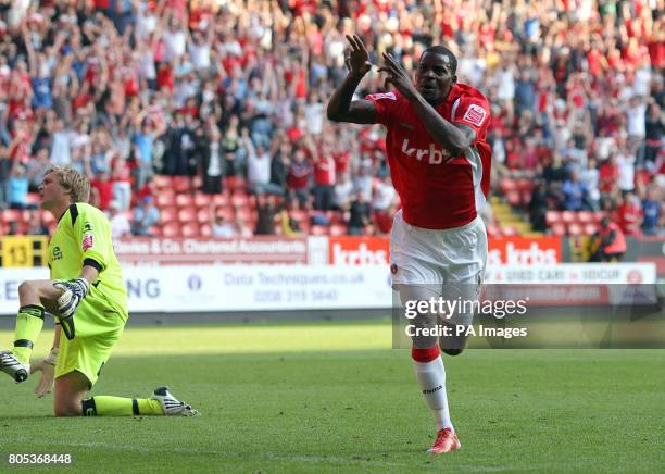 Charlton Athletic's Izale McLeod celebrates scoring the 2nd Charlton goal during the Coca-Cola League One match at The Valley, Charlton.