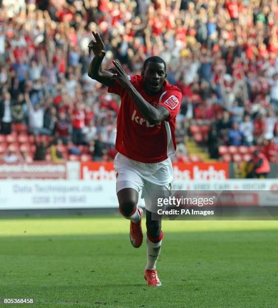 Charlton Athletic's Izale McLeod celebrates scoring the 2nd Charlton goal during the Coca-Cola League One match at The Valley, Charlton.