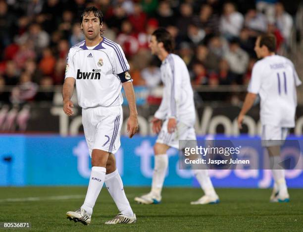 Raul Gonzalez of Real Madrid reacts during the La Liga match between Mallorca and Real Madrid at the Ono Stadium on April 5, 2008 in Palma de...