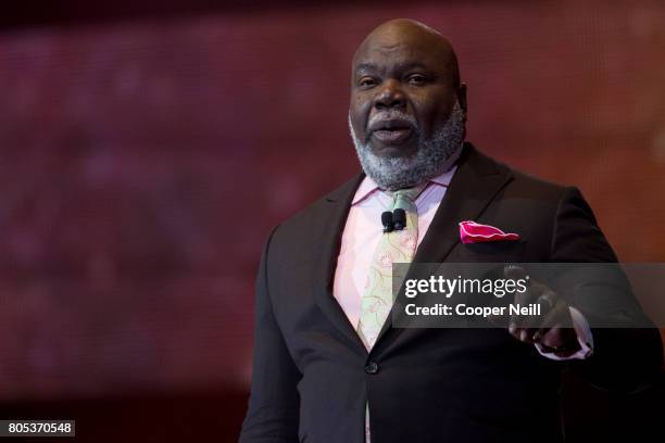 Bishop T.D. Jakes speaks during the MegaFest "Women Thou Art Loosed" closing session at Kay Bailey Hutchison Convention Center on July 1, 2017 in...