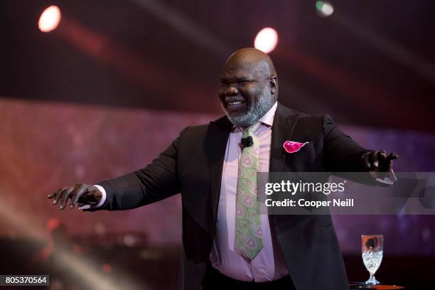 Bishop T.D. Jakes speaks during the MegaFest "Women Thou Art Loosed" closing session at Kay Bailey Hutchison Convention Center on July 1, 2017 in...