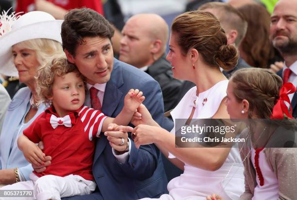 Sophie Grégoire Trudeau, Justin Trudeau, Hadrien Trudeau, Ella-Grace Trudeau and Xavier Trudeau watch Canada Day Canada Day celebrations on...