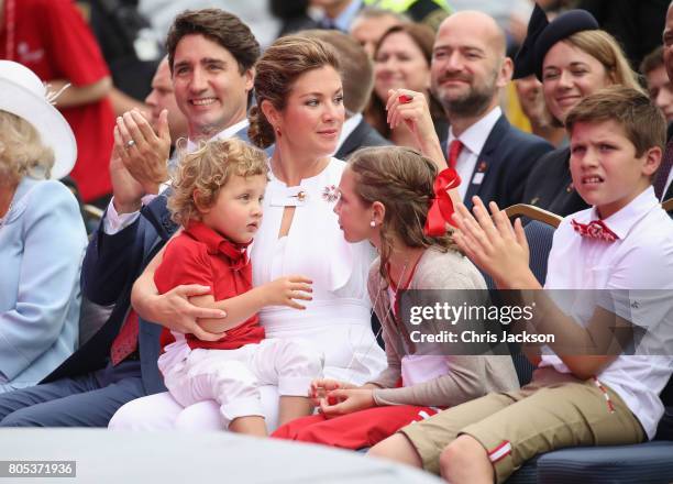 Sophie Grégoire Trudeau, Justin Trudeau, Hadrien Trudeau, Ella-Grace Trudeau and Xavier Trudeau watch Canada Day Canada Day celebrations on...