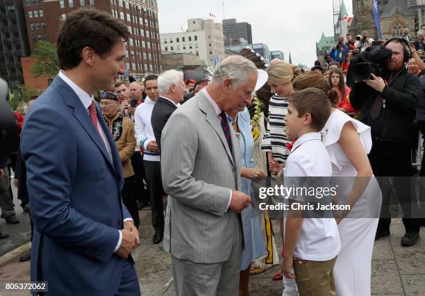 Prince Charles, Prince of Wales is introduced to Justin Trudeau's family, Sophie Grégoire Trudeau, Hadrien Trudeau, Ella-Grace Trudeau and Xavier...