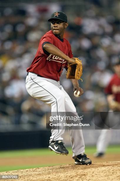 Wesley Wright of the Houston Astros delivers a pitch during the Opening Day game against the San Diego Padres on March 31, 2008 at Petco Park in San...