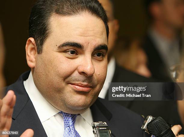 President of El Salvador Elias Antonio Saca Gonzalez attends the cocktail party for the film "Flights of Fancy" held at the Beverly Wilshire Hotel on...