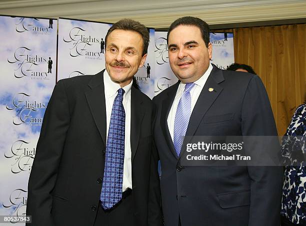 Dr. Ricardo E. Saca and President of El Salvador Elias Antonio Saca Gonzalez attend the cocktail party for the film "Flights of Fancy" held at the...