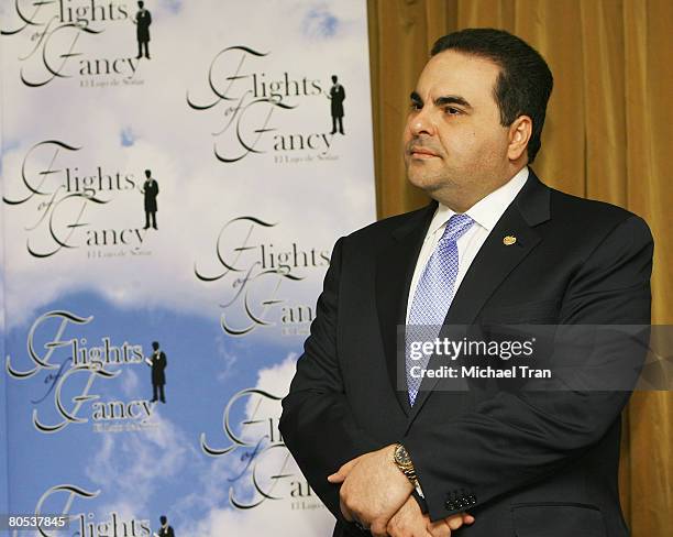 President of El Salvador Elias Antonio Saca Gonzalez attends the cocktail party for the film "Flights of Fancy" held at the Beverly Wilshire Hotel on...